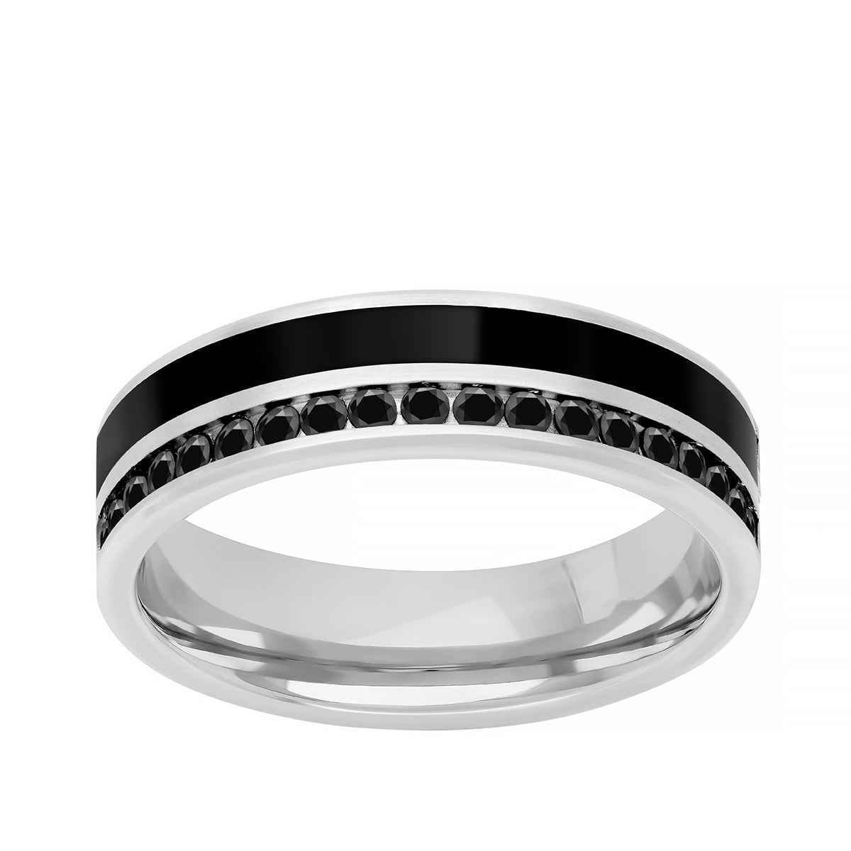 3/8 ct. tw. Men's Treated Black Diamond & Black Ceramic Inlay Wedding Ring in 14K White Gold