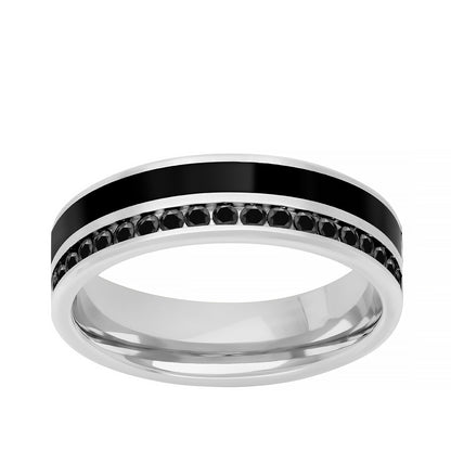 3/8 ct. tw. Men's Treated Black Diamond & Black Ceramic Inlay Wedding Ring in 14K White Gold