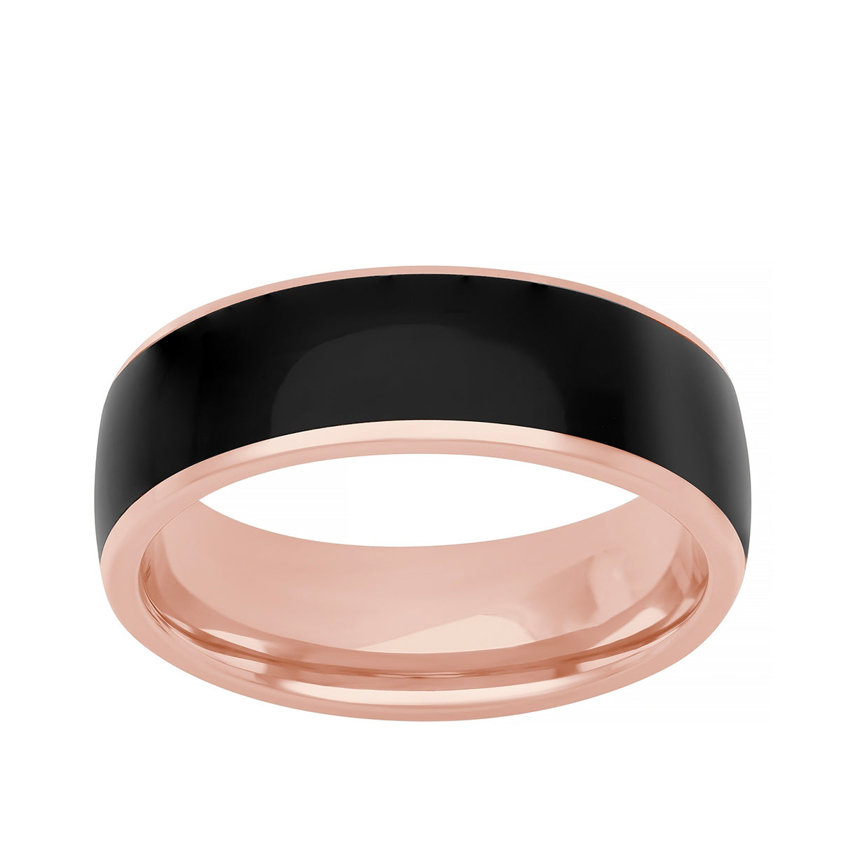 Men's Black Ceramic Inlay Wedding Ring in 14K Pink Gold