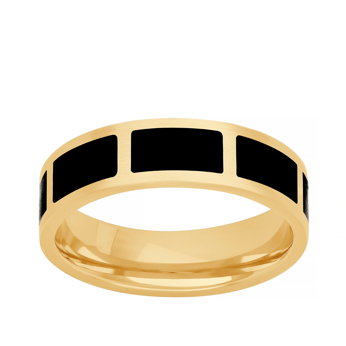 Men's Segmented Black Ceramic Inlay Wedding Ring in 14K Yellow Gold