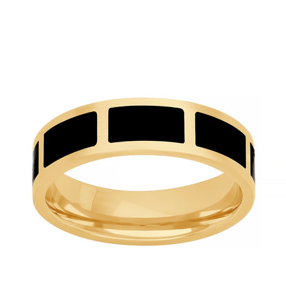Men's Segmented Black Ceramic Inlay Wedding Ring in 14K Yellow Gold