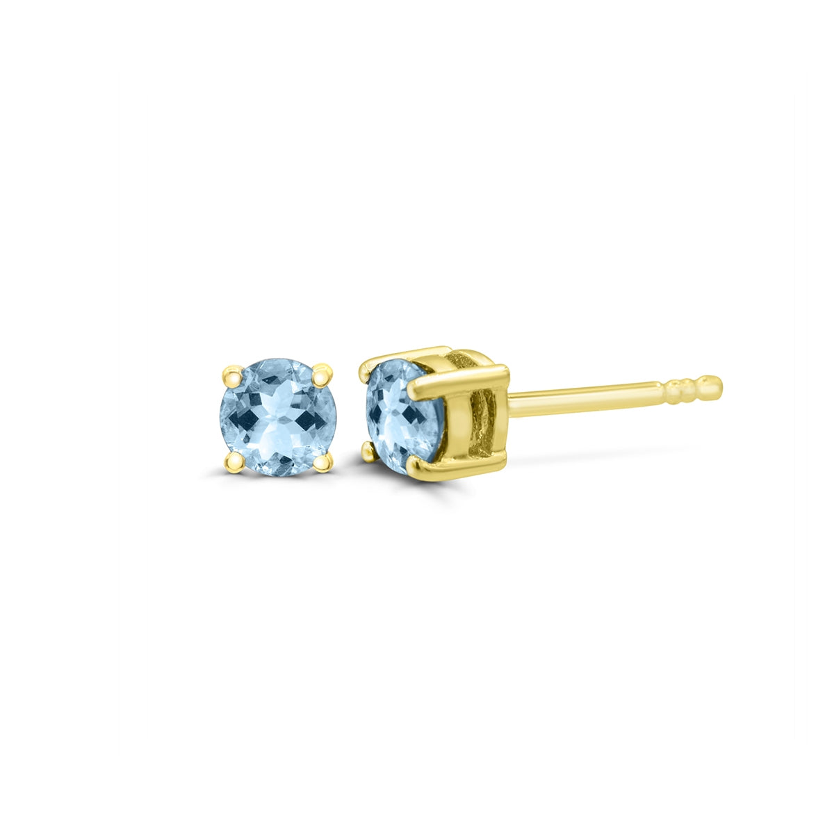 4mm Round Aquamarine Solitaire Earrings in 14K Yellow Gold