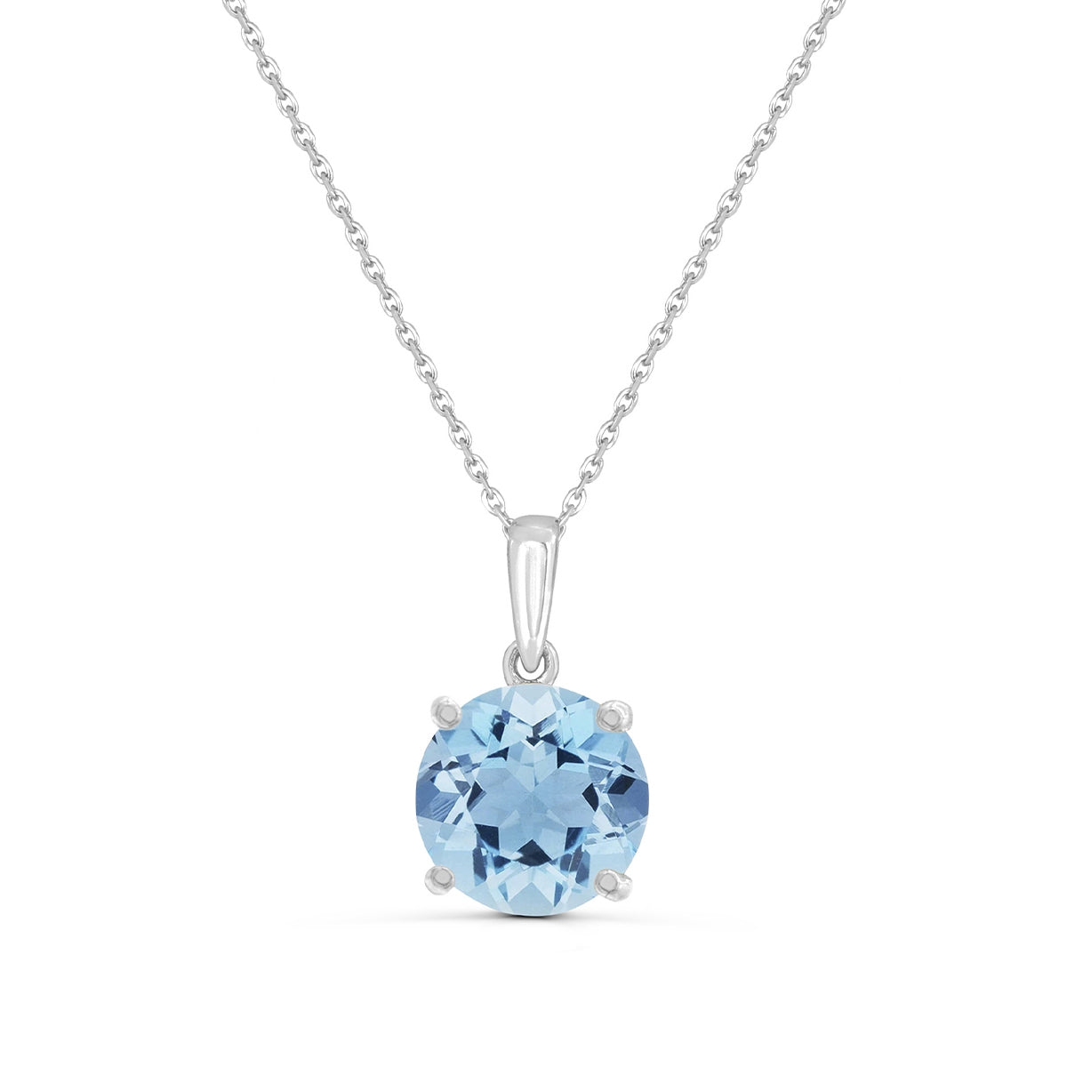 5mm Round Aquamarine Solitaire Pendant in 14K White Gold