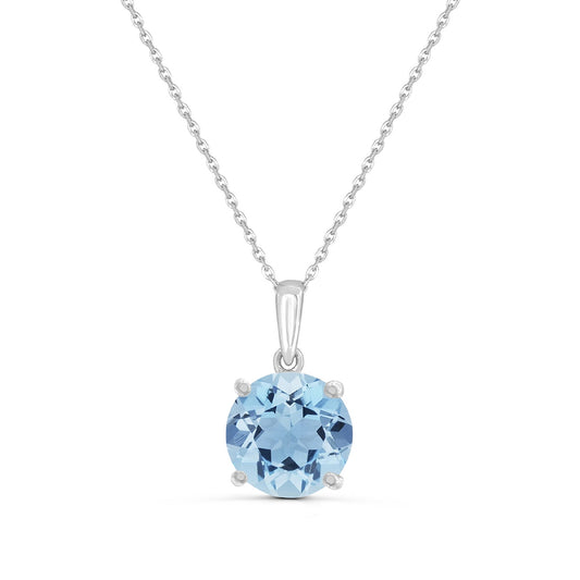 5mm Round Aquamarine Solitaire Pendant in 14K White Gold