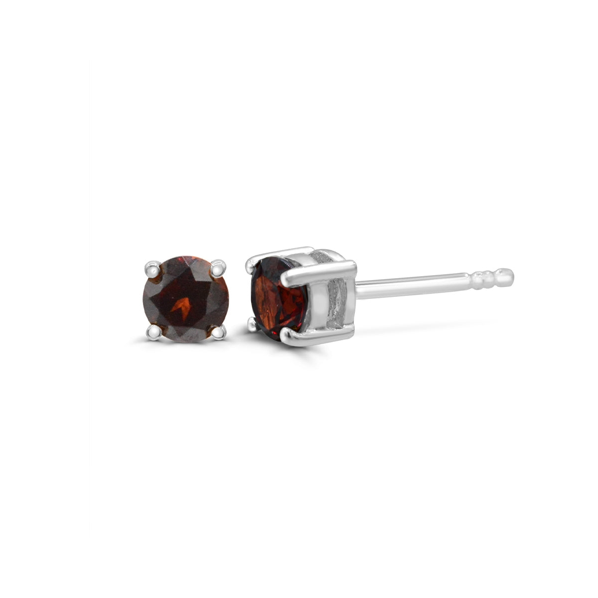 5mm Round Garnet Solitaire Earrings in 14K White Gold