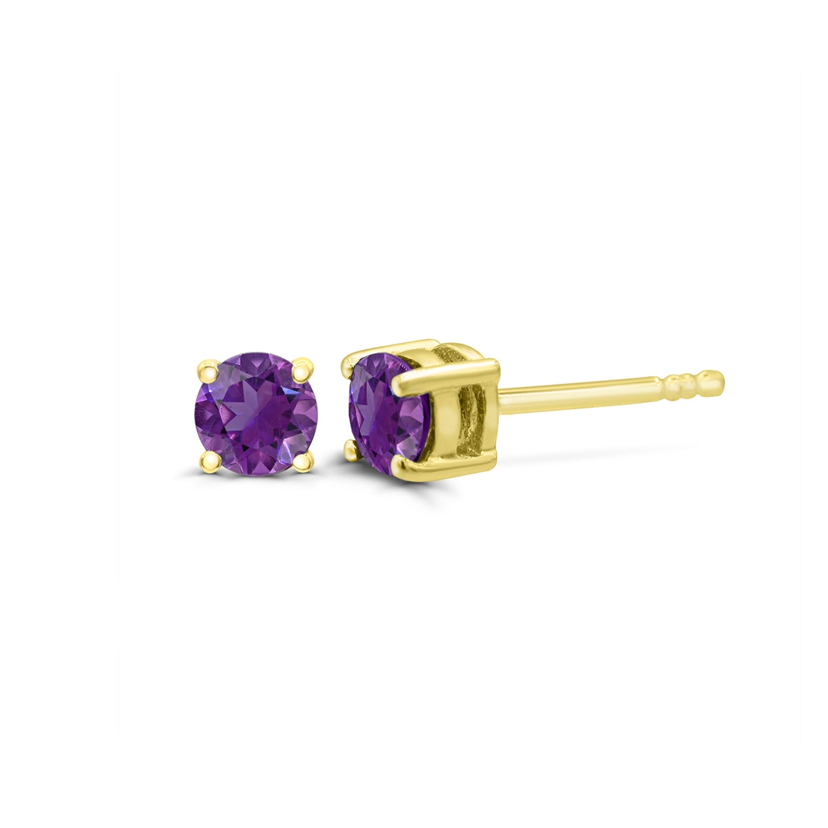 5mm Round Amethyst Solitaire Earrings in 14K Yellow Gold
