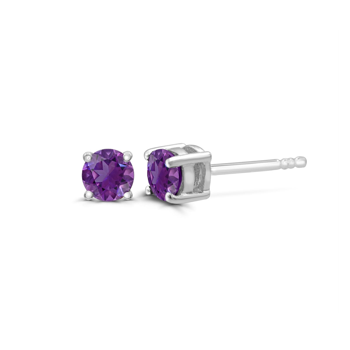 5mm Round Amethyst Solitaire Earrings in 14K White Gold