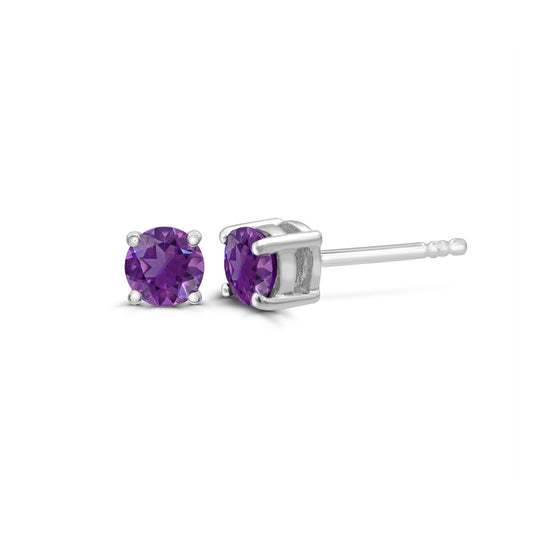 5mm Round Amethyst Solitaire Earrings in 14K White Gold