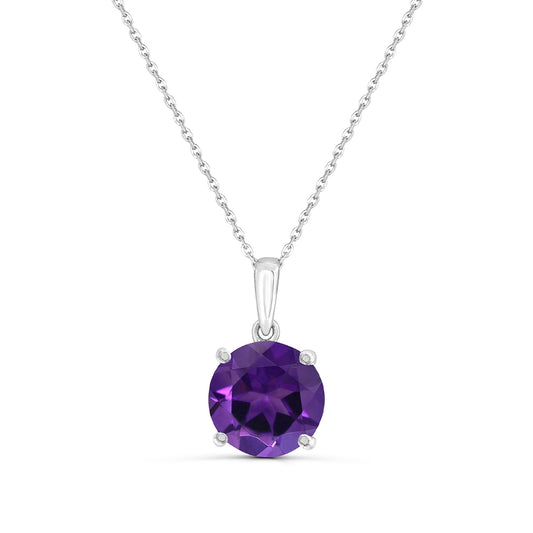 6mm Round Amethyst Solitaire Pendant in 14K White Gold