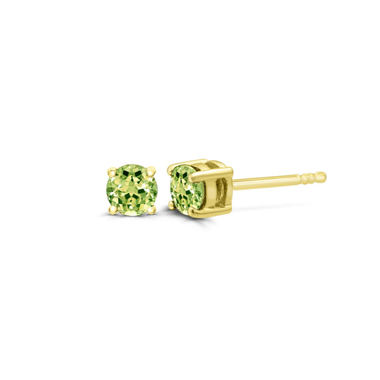5mm Round Peridot Solitaire Earrings in 14K Yellow Gold