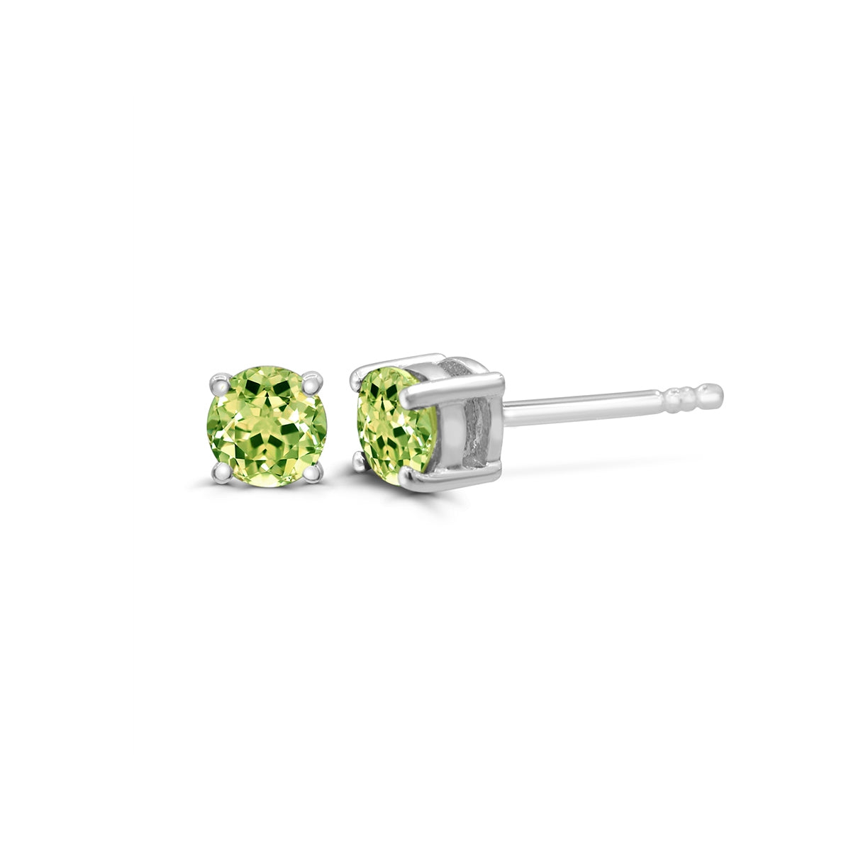 5mm Round Peridot Solitaire Earrings in 14K White Gold