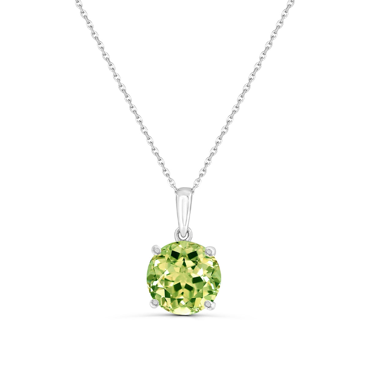6mm Round Peridot Solitaire Pendant in 14K White Gold