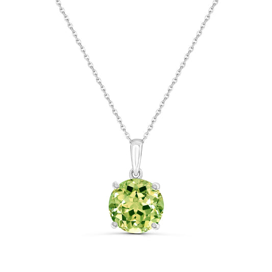 6mm Round Peridot Solitaire Pendant in 14K White Gold