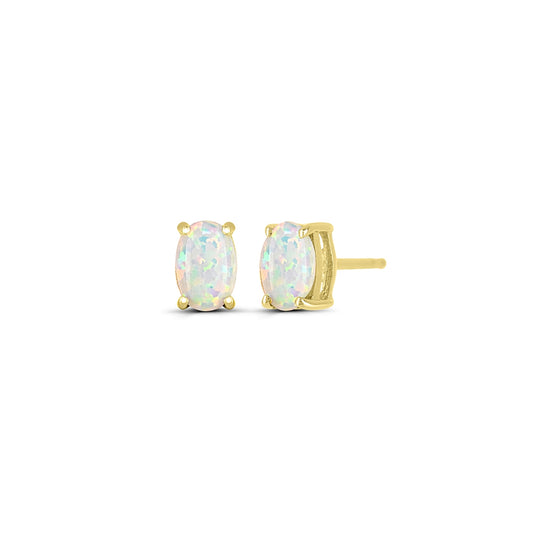 Oval Opal Solitaire Earrings in 14K Yellow Gold