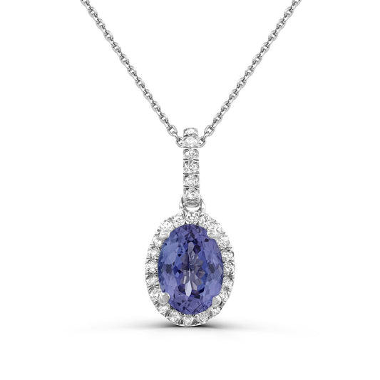 Oval Tanzanite & 1/8 ct. tw. Diamond Halo Pendant in 14K White Gold (2)