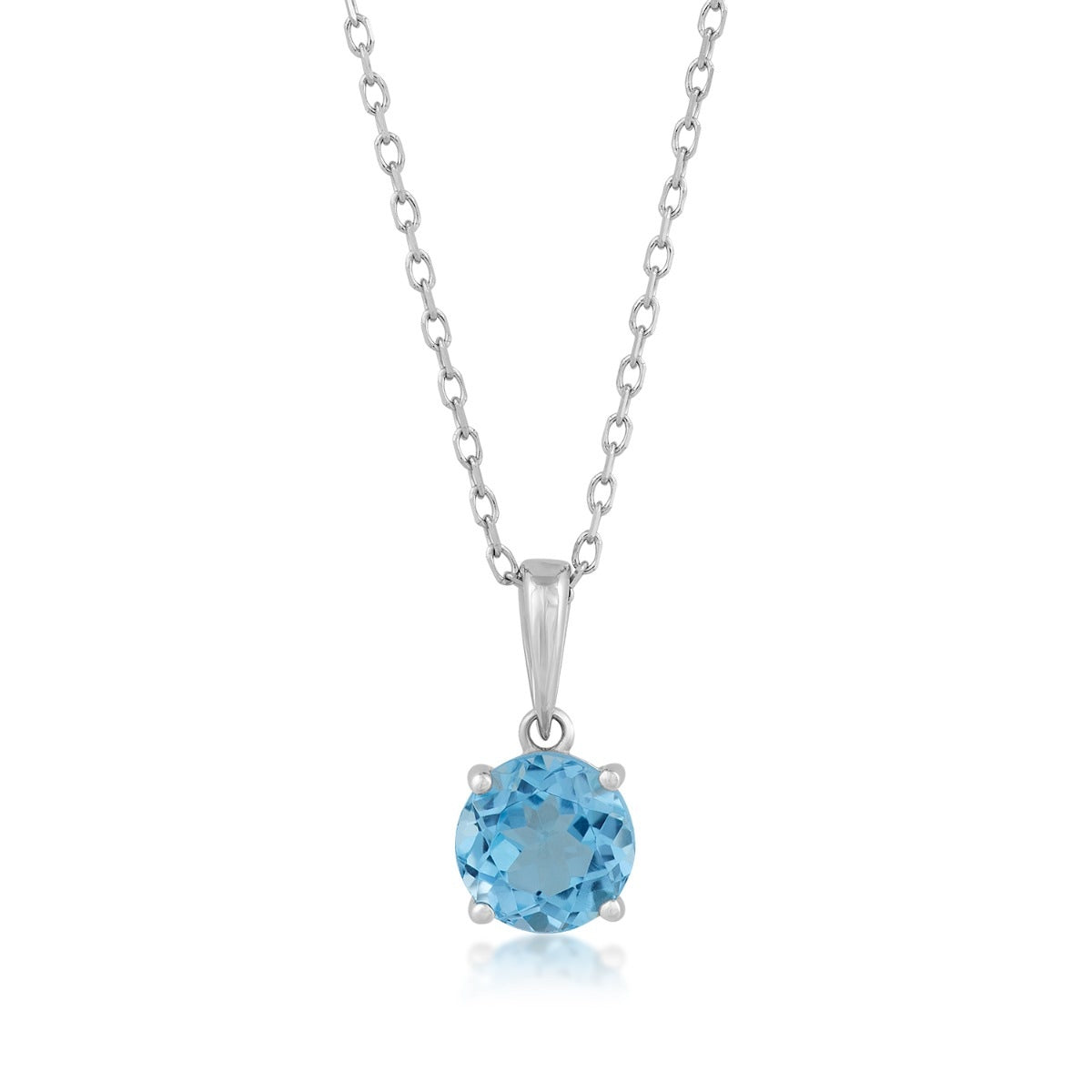 6mm Round Swiss Blue Topaz Solitaire Pendant in 14K White Gold