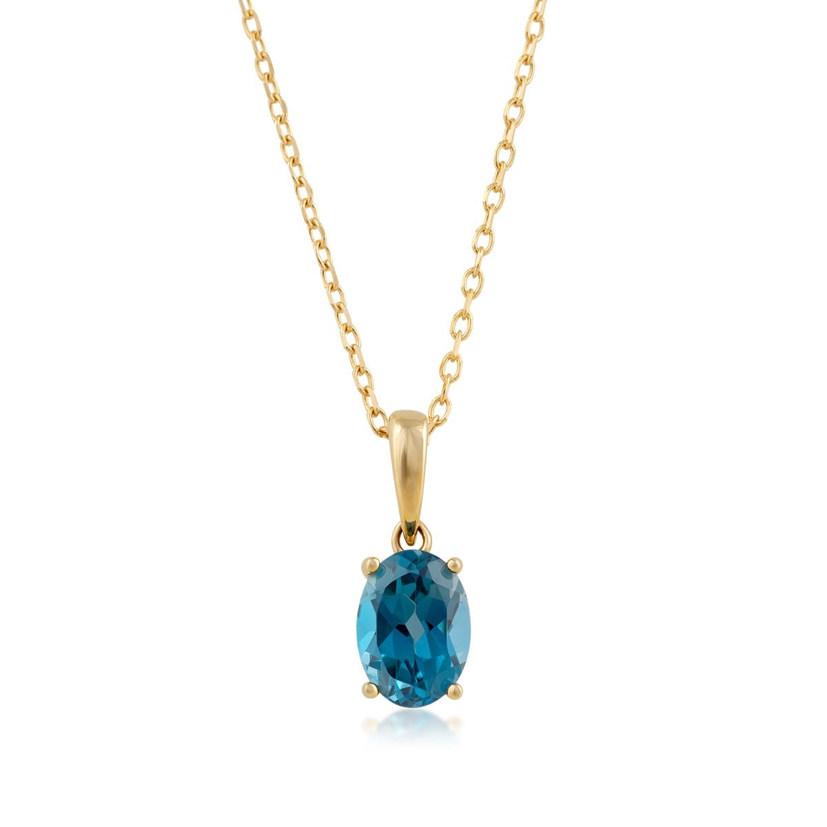 Oval London Blue Topaz Solitaire Pendant in 14K Yellow Gold