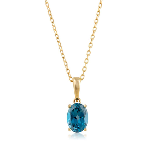 Oval London Blue Topaz Solitaire Pendant in 14K Yellow Gold