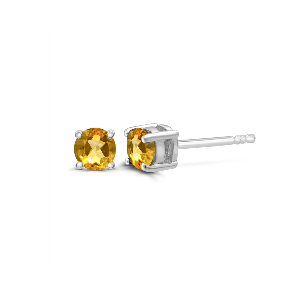 5mm Round Citrine Solitaire Earrings in 14K White Gold