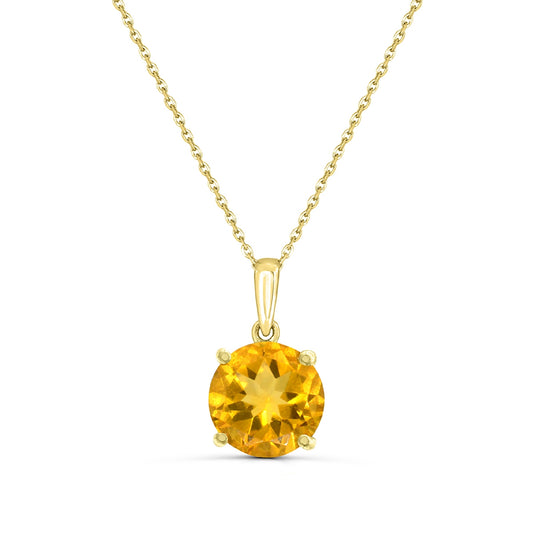 6mm Round Citrine Solitaire Pendant in 14K Yellow Gold