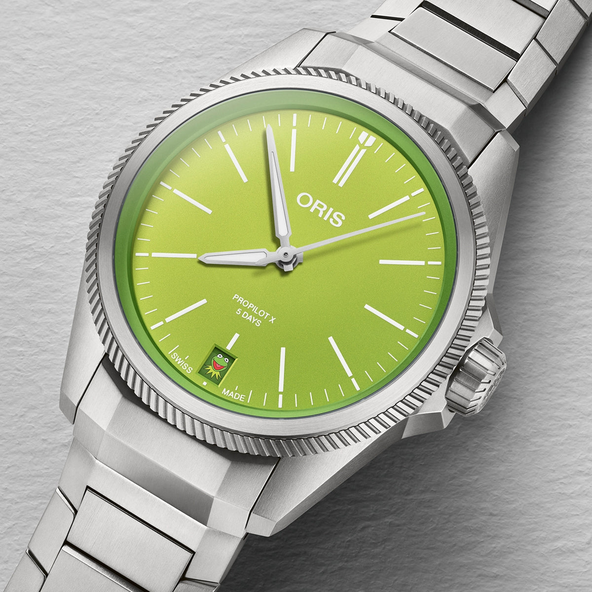 Oris Men's ProPilot & Kermit the Frog Automatic Titanium Watch with Green Dial front view