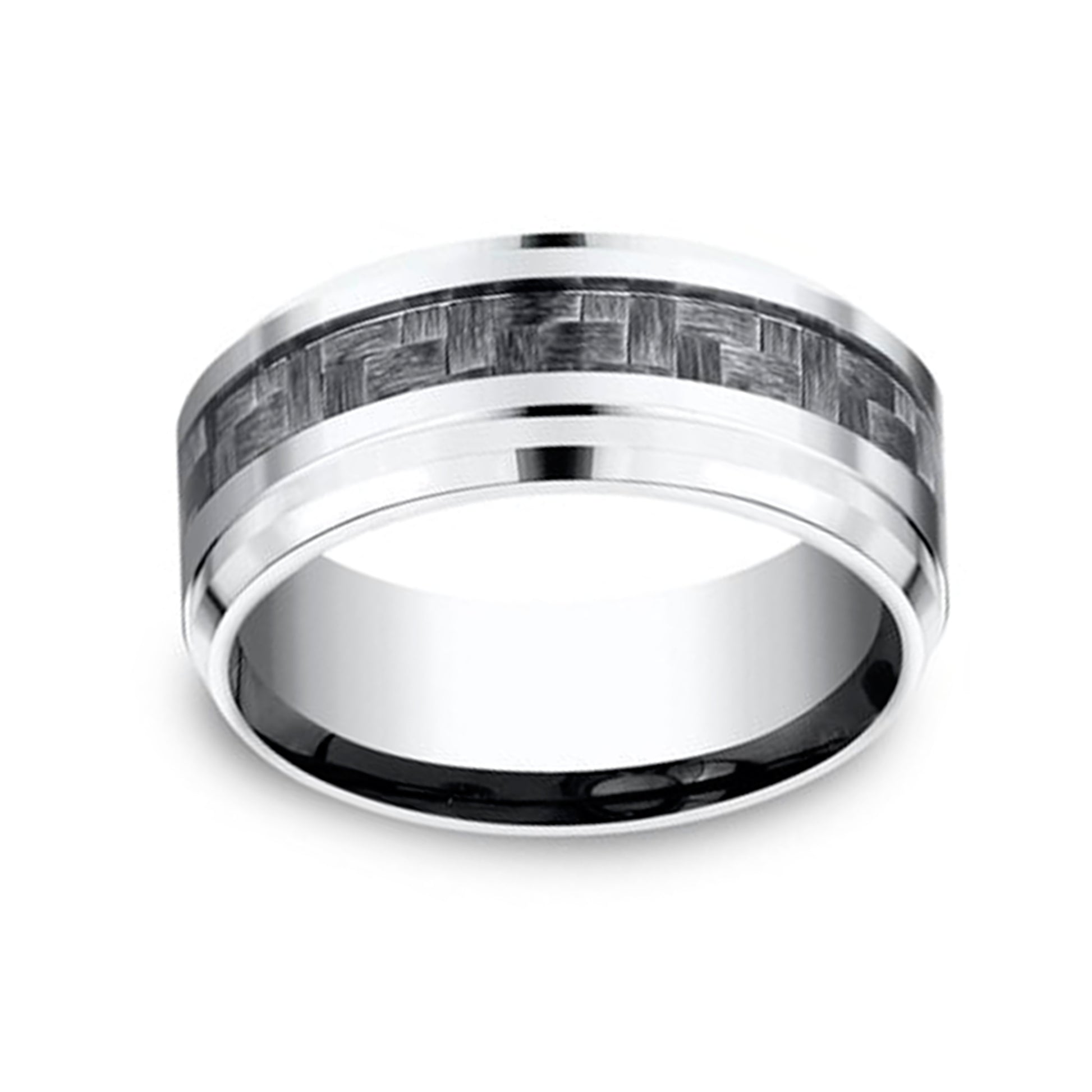 BENCHMARK Men's 9MM Chrome Cobalt Wedding Band with Matte Carbon Fiber Inlay
