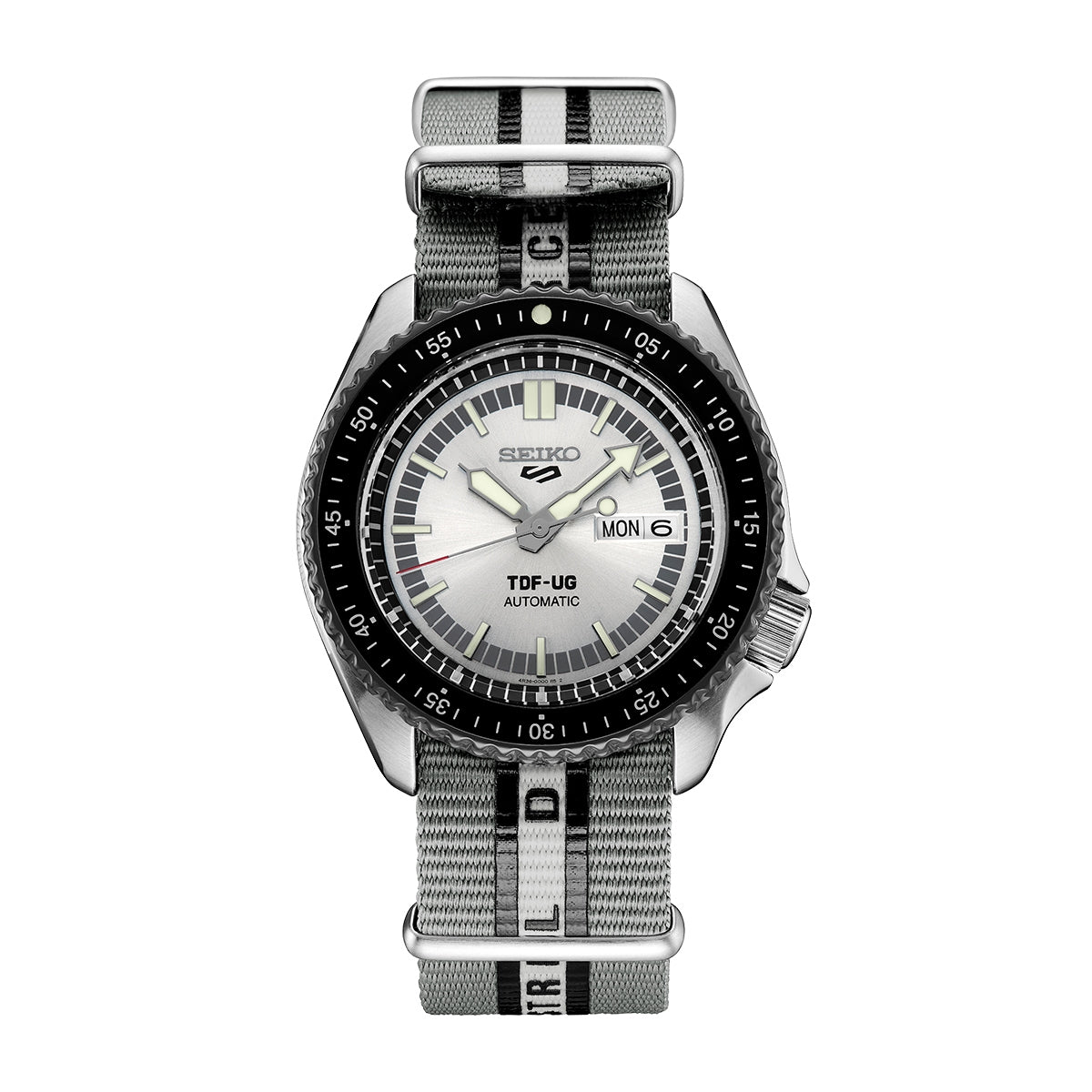 Seiko Men's 5 Sports Ultraseven Automatic Stainless Steel Watch with Silver Dial & Gray Nylon Strap