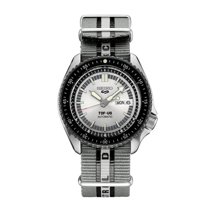 Seiko Men's 5 Sports Ultraseven Automatic Stainless Steel Watch with Silver Dial & Gray Nylon Strap