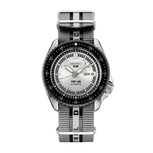 Seiko Men's 5 Sports Ultraseven Automatic Stainless Steel Watch with Silver Dial & Gray Nylon Strap