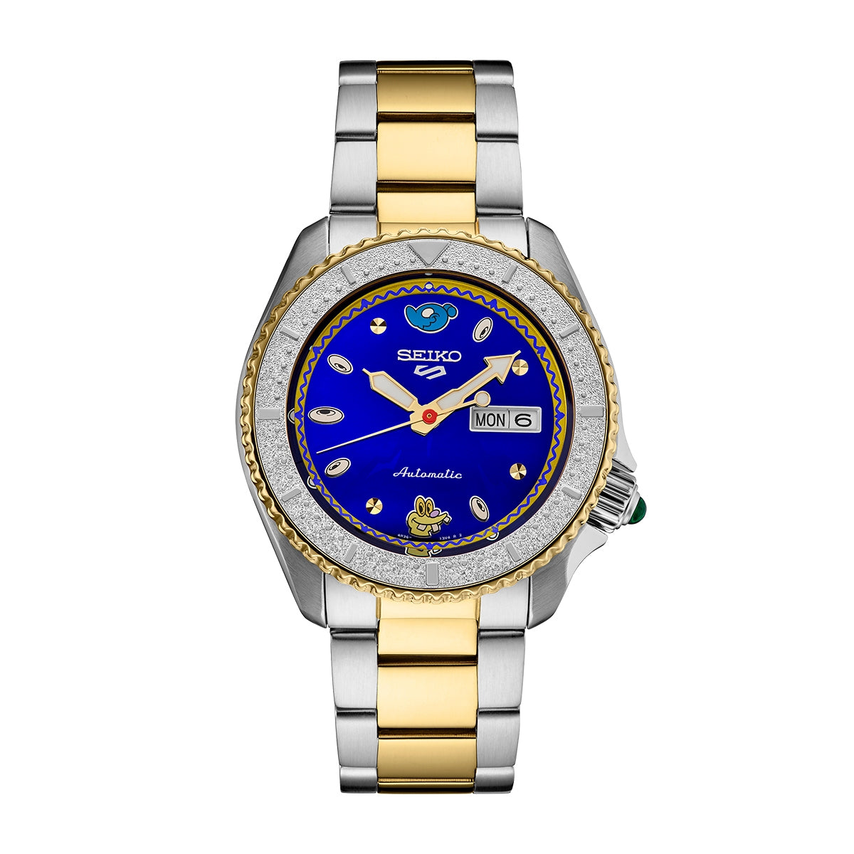 Seiko Men's 5 Sports Coin Parking Delivery Automatic White & Gold-Tone Stainless Steel Watch with Blue Dial