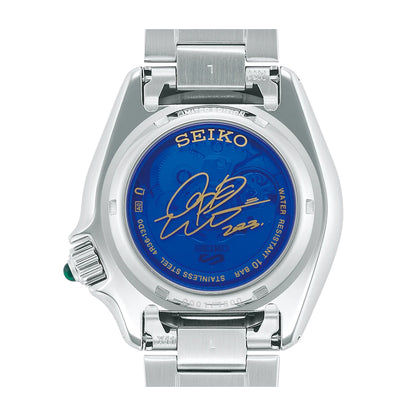 Seiko Men's 5 Sports Coin Parking Delivery Automatic White & Gold-Tone Stainless Steel Watch with Blue Dial front view