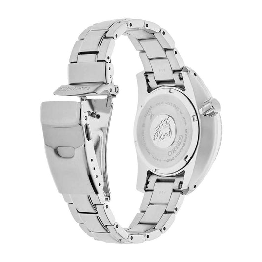 Seiko Men's 5 Sport GMT Series Automatic Stainless Steel Watch with Blue Dial close-up detail