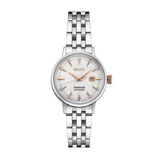 Seiko Ladies' Presage Cocktail Time Automatic Stainless Steel Watch with White Dial