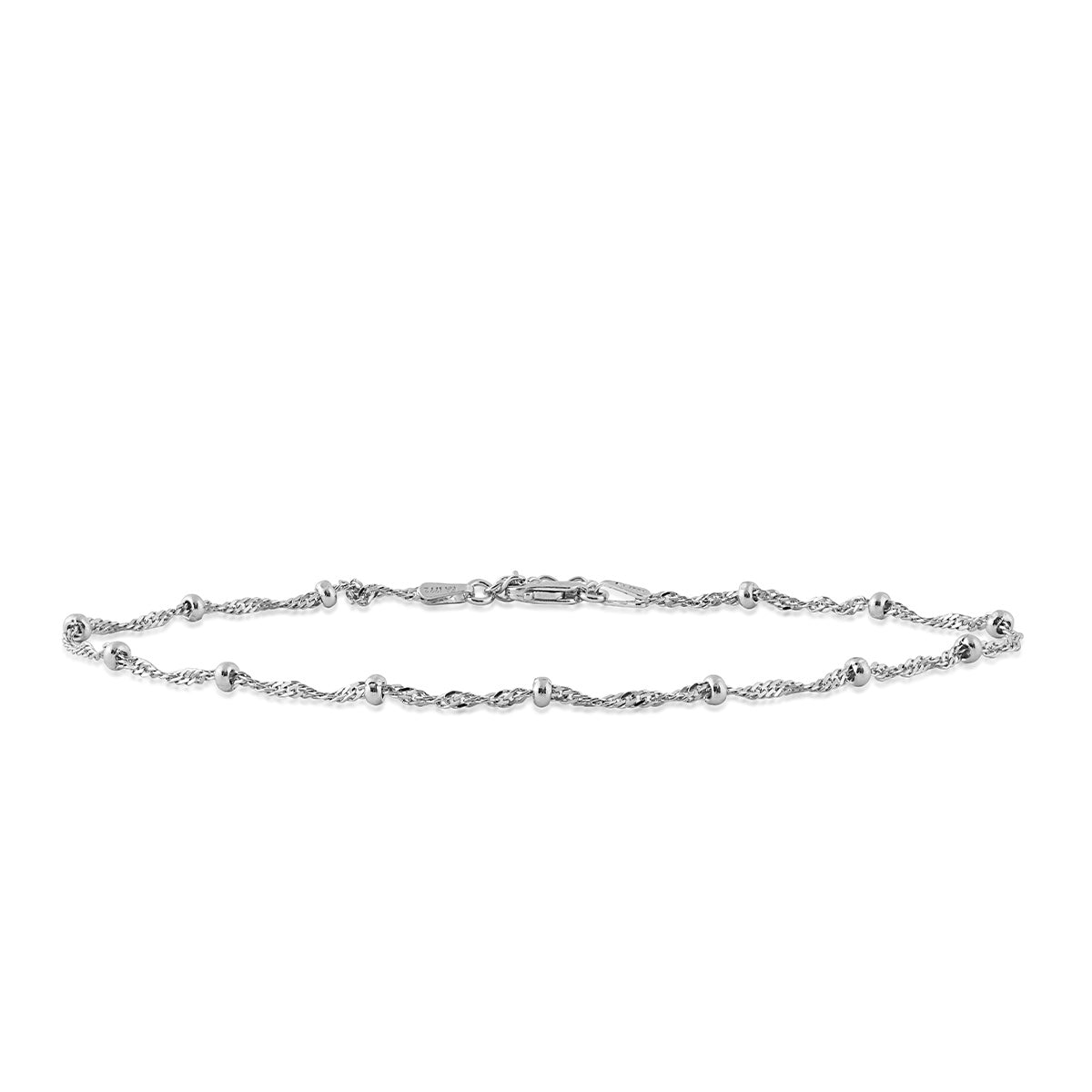 1.87mm 10-inch Bead Station Ankle Bracelet in Sterling Silver