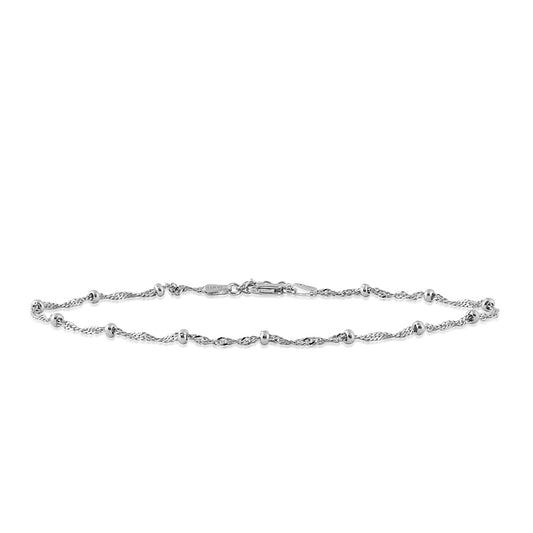 1.87mm 10-inch Bead Station Ankle Bracelet in Sterling Silver