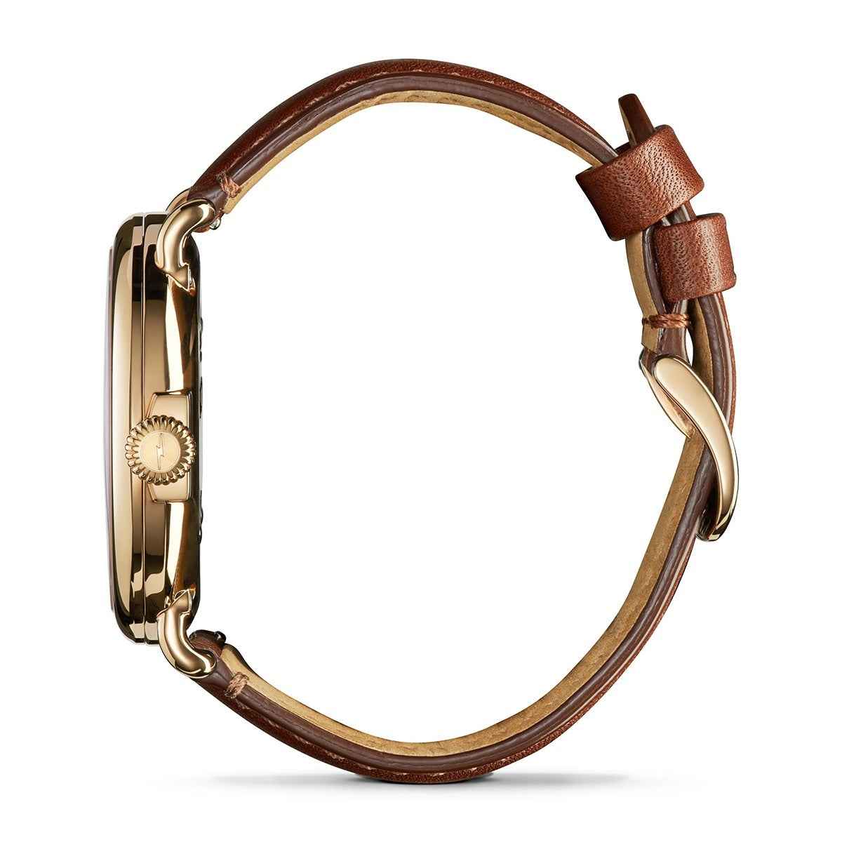 Shinola Men's Runwell Quartz Gold-Tone Stainless Steel Watch with White Dial & Brown Leather Strap