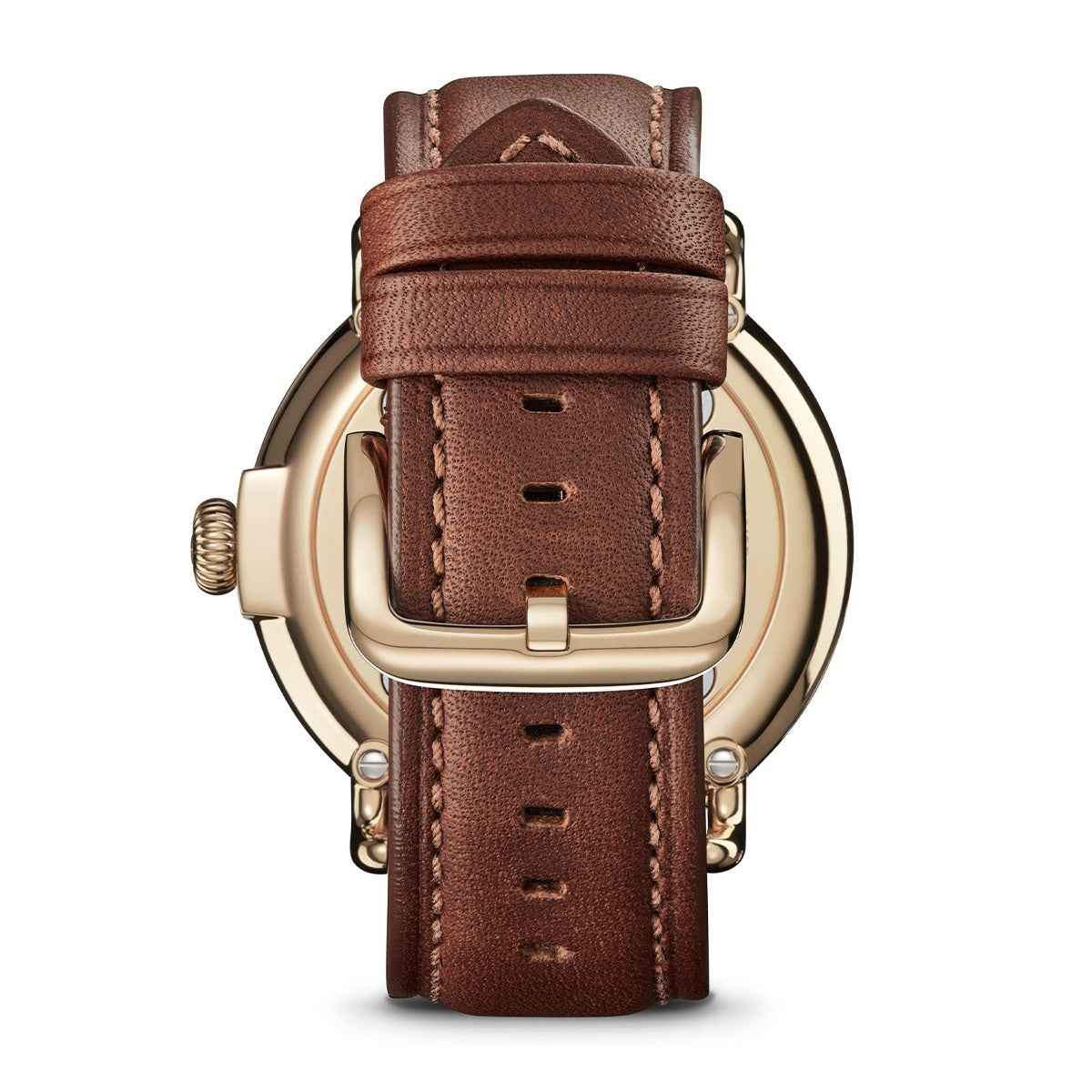 Shinola Men's Runwell Quartz Gold-Tone Stainless Steel Watch with White Dial & Brown Leather Strap