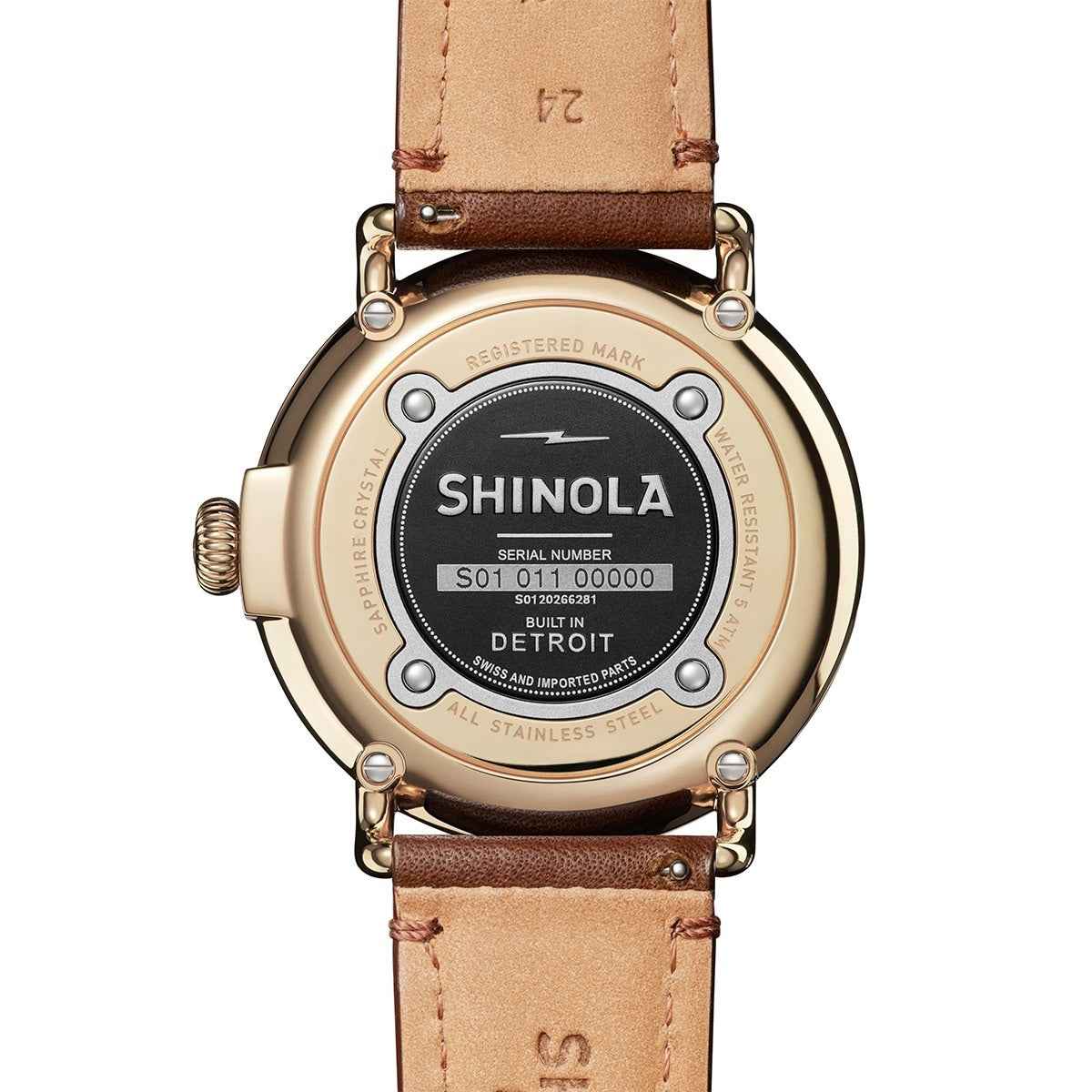 Shinola Men's Runwell Quartz Gold-Tone Stainless Steel Watch with White Dial & Brown Leather Strap