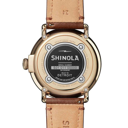 Shinola Men's Runwell Quartz Gold-Tone Stainless Steel Watch with White Dial & Brown Leather Strap