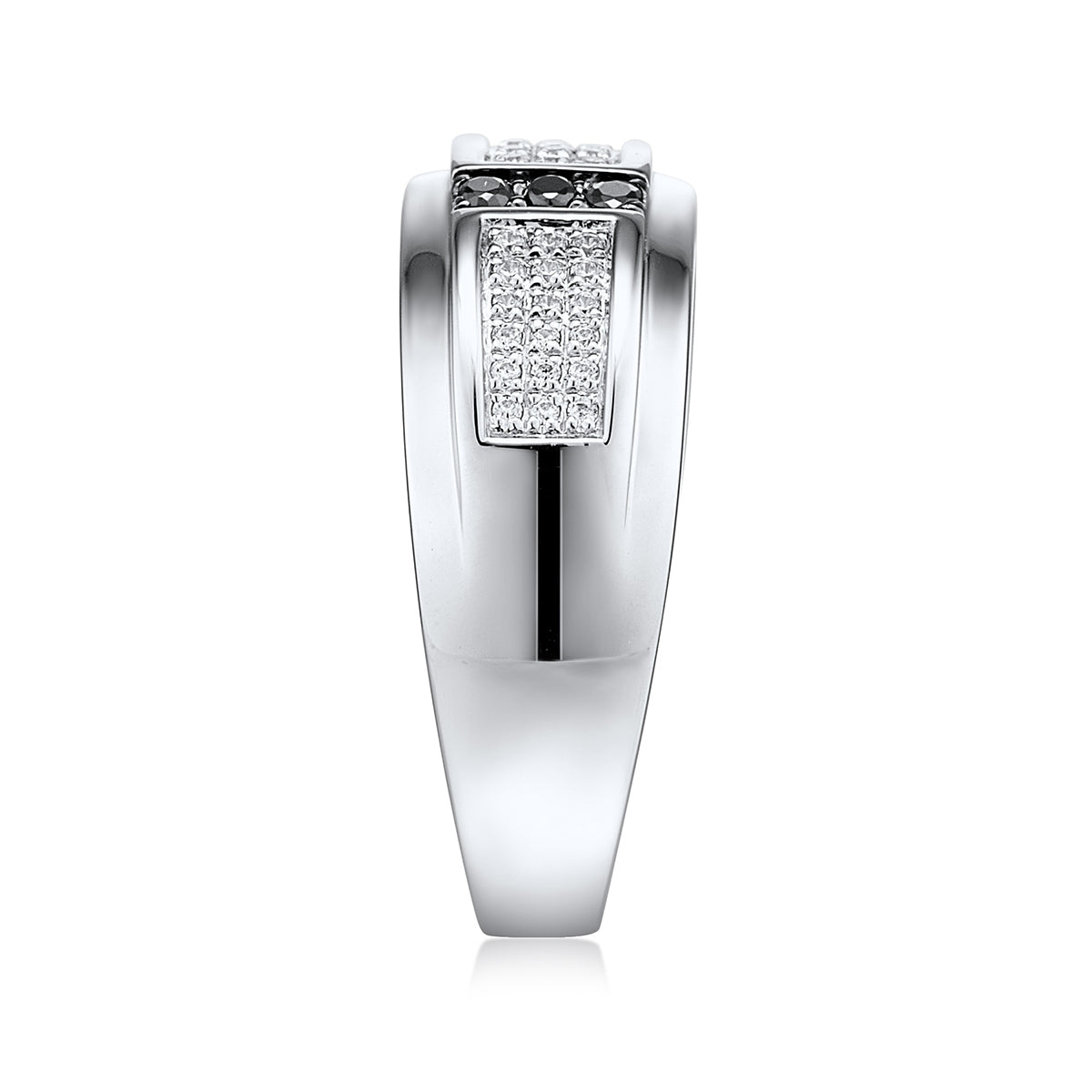 3/8 ct. tw. Men's White & Treated Black Diamond Multi-Row Ring in 10K White Gold front view