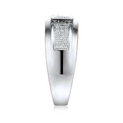 3/8 ct. tw. Men's White & Treated Black Diamond Multi-Row Ring in 10K White Gold front view