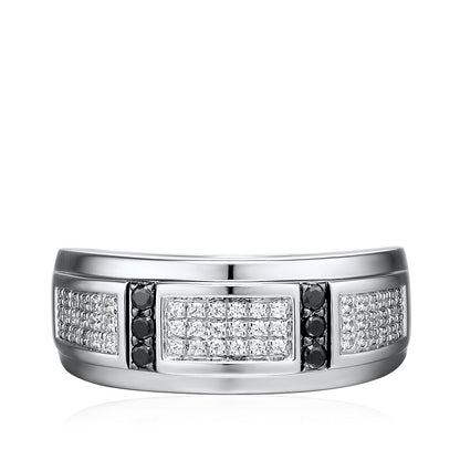 3/8 ct. tw. Men's White & Treated Black Diamond Multi-Row Ring in 10K White Gold close-up detail