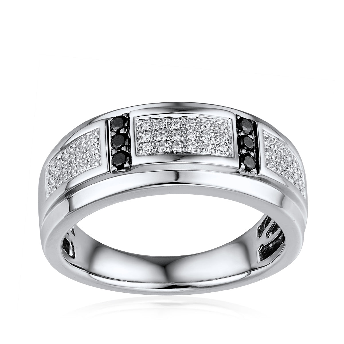 3/8 ct. tw. Men's White & Treated Black Diamond Multi-Row Ring in 10K White Gold