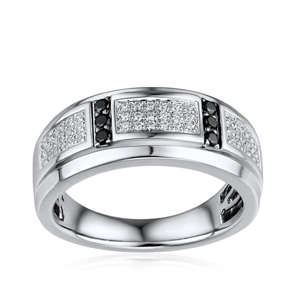 3/8 ct. tw. Men's White & Treated Black Diamond Multi-Row Ring in 10K White Gold
