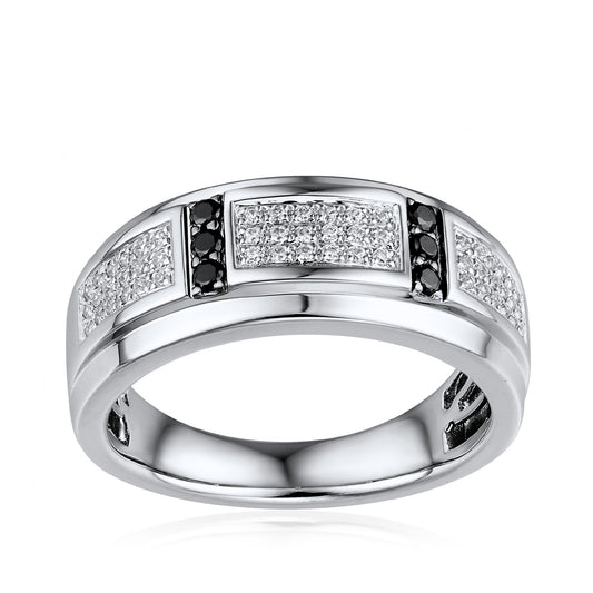 3/8 ct. tw. Men's White & Treated Black Diamond Multi-Row Ring in 10K White Gold