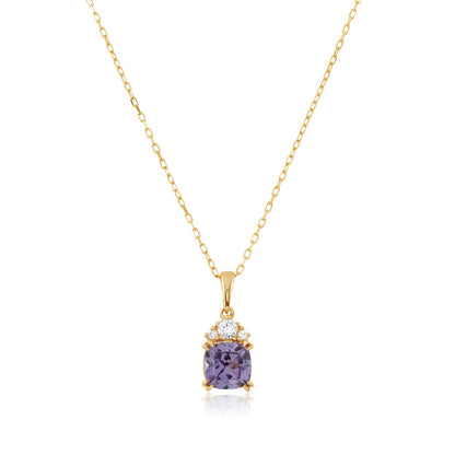 Created Cushion Alexandrite & Created White Sapphire Pendant in 10K Yellow Gold