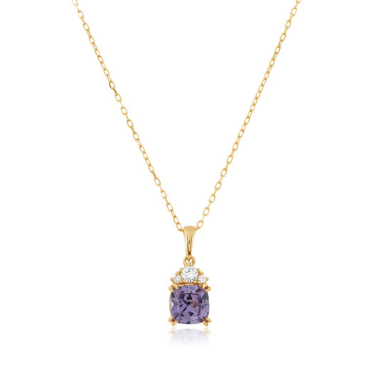 Created Cushion Alexandrite & Created White Sapphire Pendant in 10K Yellow Gold