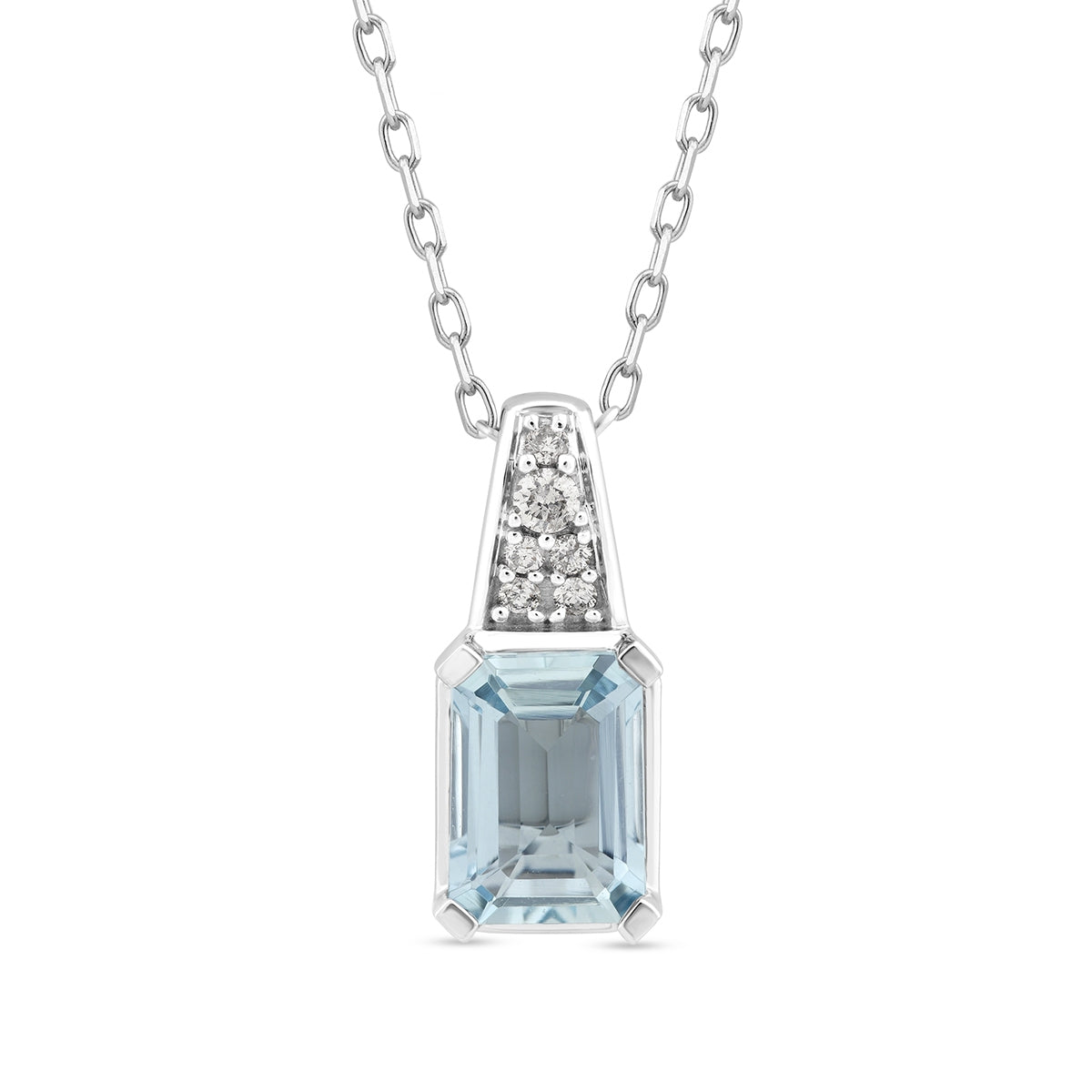 Emerald Cut Aquamarine & Diamond Accent Pendant in 10K White Gold