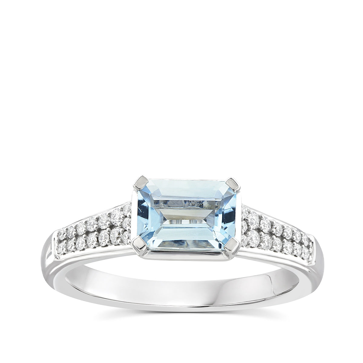Emerald Cut Aquamarine & 1/6 ct. tw. Diamond Ring in 10K White Gold