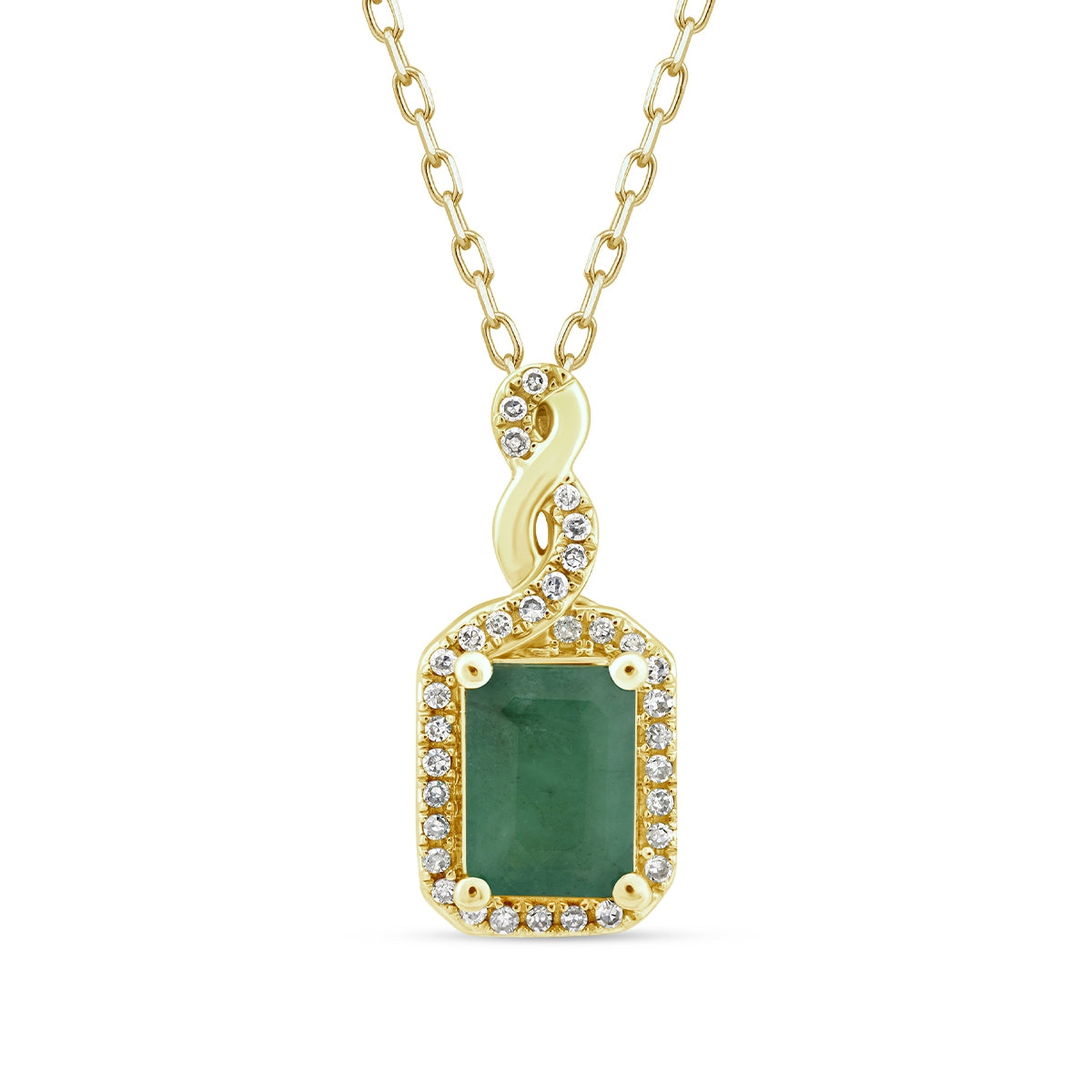 Infinite Love Emerald Cut Emerald & 1/10 ct. tw. Diamond Pendant in 10K Yellow Gold